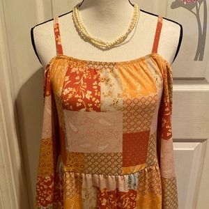 Cato Patchwork Off-Shoulder Top - Orange and Yellow